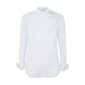 TINTORIA MATTEI Men's Classic Fit Pleated Front Formal Dress Shirt Men WHITE